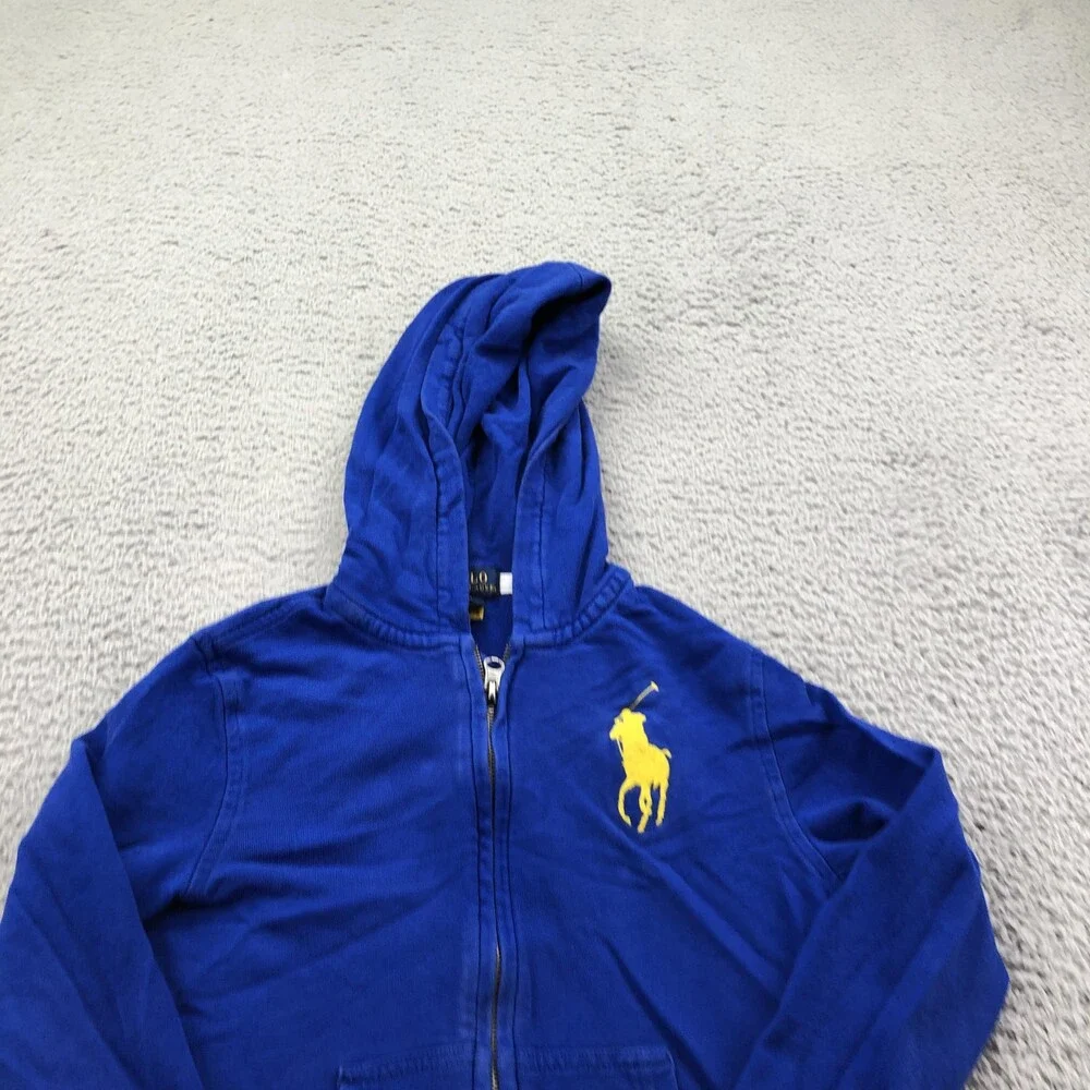 Polo Ralph Lauren Hoodie Boys Size 7 Blue Full Zip Fleece Big Pony Logo